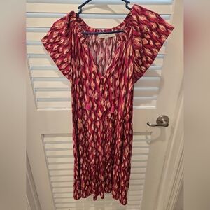 LOFT Red and Orange Patterned Dress